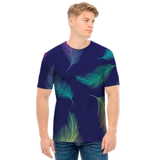 Colorful Feather Pattern Print Men's T-Shirt