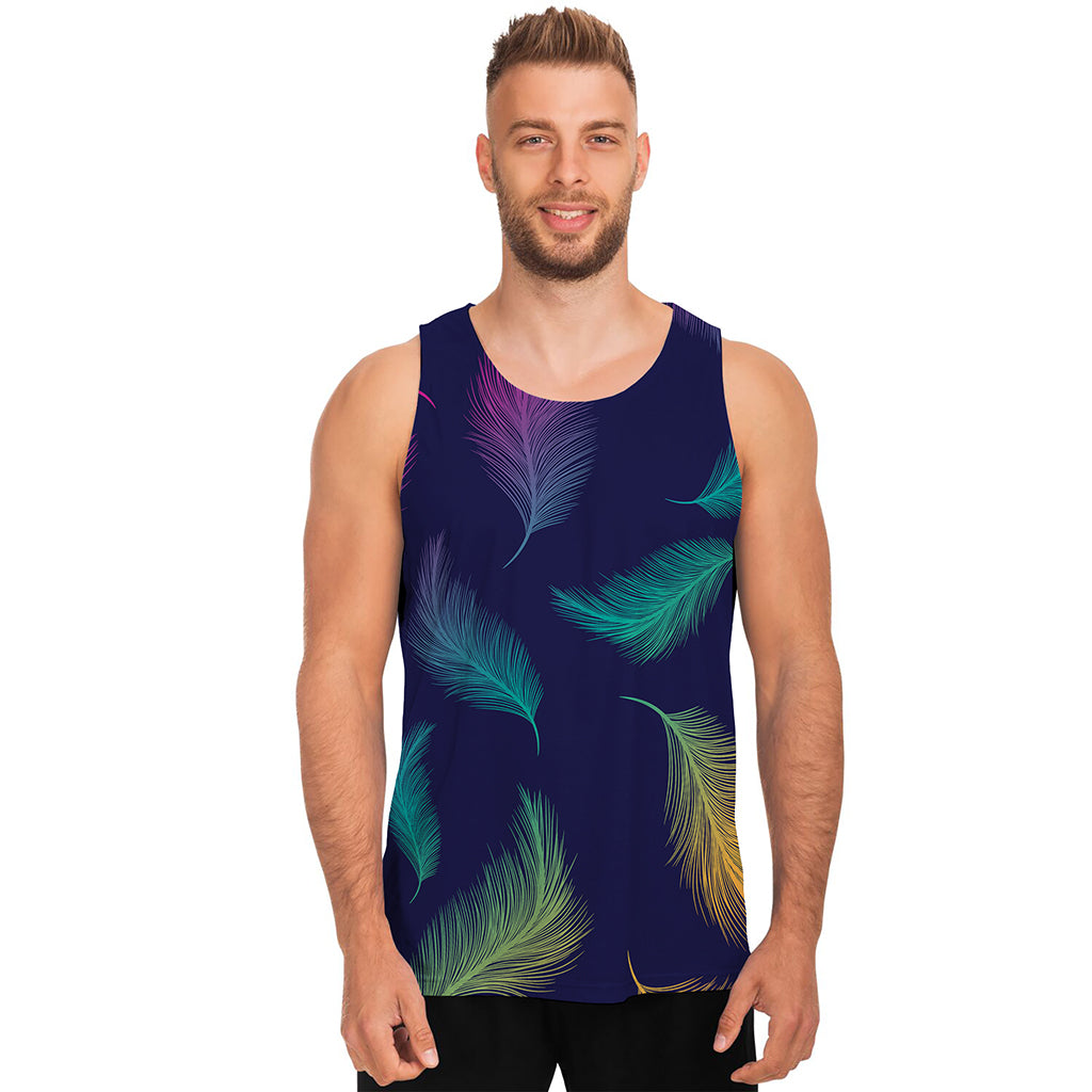 Colorful Feather Pattern Print Men's Tank Top
