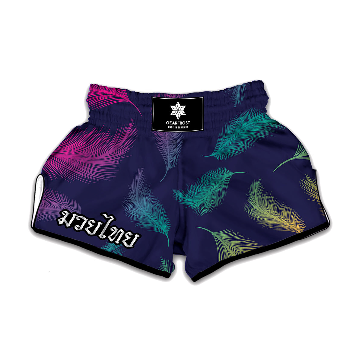Colorful Feather Pattern Print Muay Thai Boxing Shorts