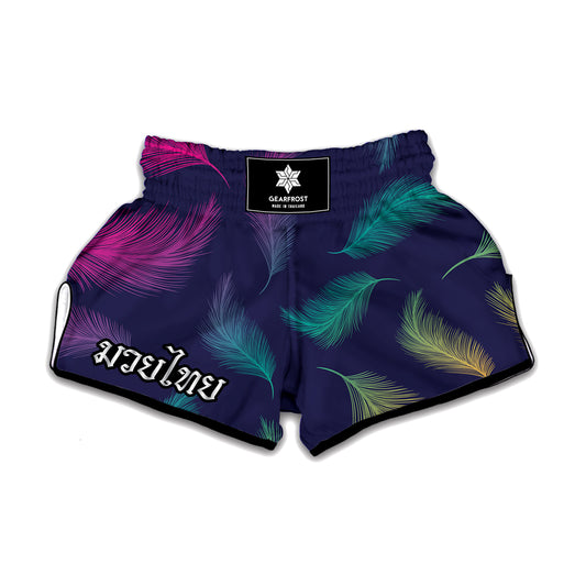 Colorful Feather Pattern Print Muay Thai Boxing Shorts