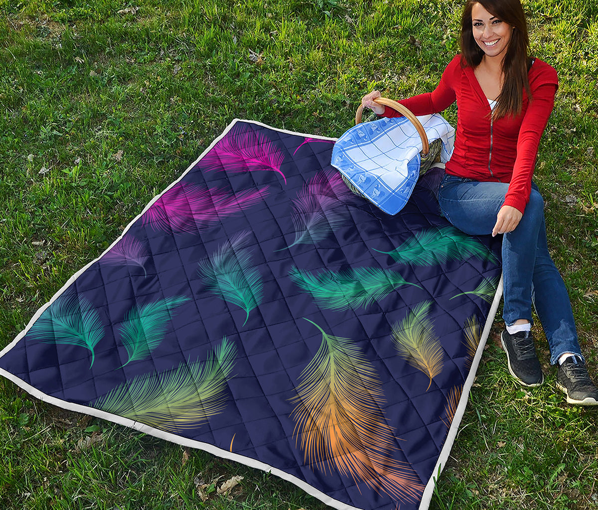 Colorful Feather Pattern Print Quilt