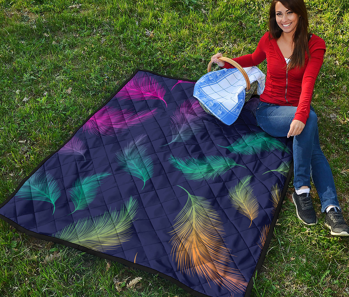 Colorful Feather Pattern Print Quilt
