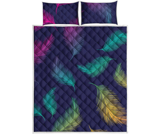 Colorful Feather Pattern Print Quilt Bed Set