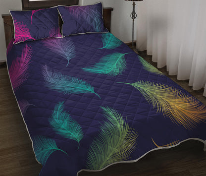 Colorful Feather Pattern Print Quilt Bed Set