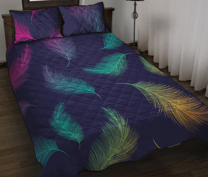 Colorful Feather Pattern Print Quilt Bed Set