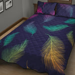 Colorful Feather Pattern Print Quilt Bed Set