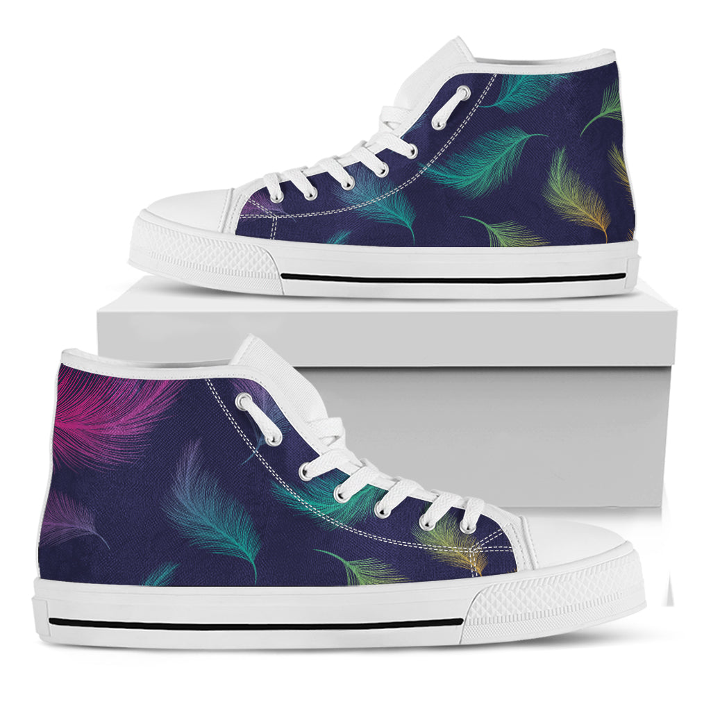 Colorful Feather Pattern Print White High Top Shoes