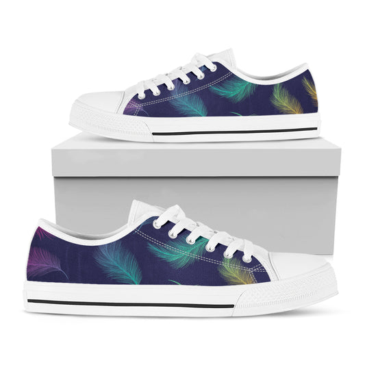 Colorful Feather Pattern Print White Low Top Shoes