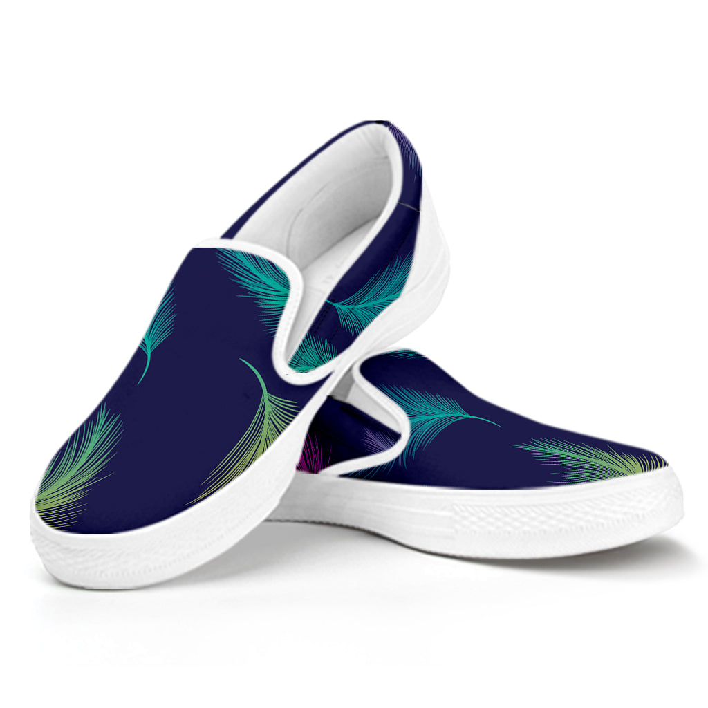 Colorful Feather Pattern Print White Slip On Shoes