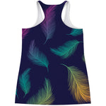Colorful Feather Pattern Print Women's Racerback Tank Top