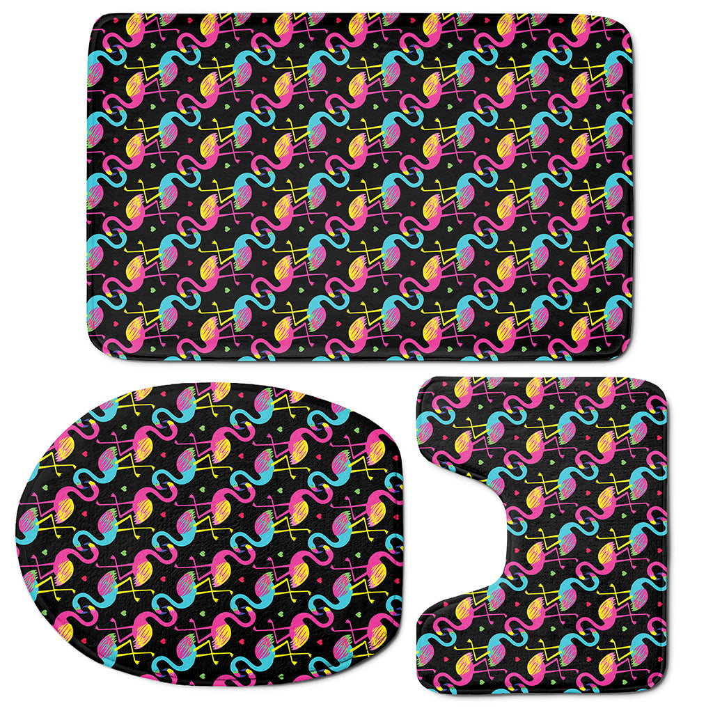 Colorful Flamingo Pattern Print 3 Piece Bath Mat Set
