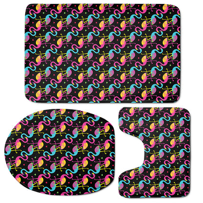 Colorful Flamingo Pattern Print 3 Piece Bath Mat Set
