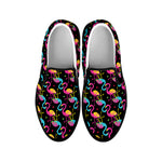 Colorful Flamingo Pattern Print Black Slip On Shoes