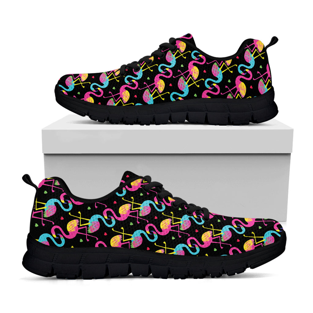 Colorful Flamingo Pattern Print Black Sneakers