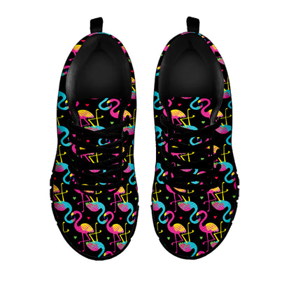 Colorful Flamingo Pattern Print Black Sneakers