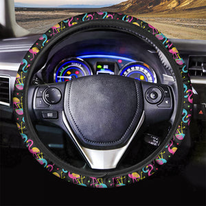 Colorful Flamingo Pattern Print Car Steering Wheel Cover