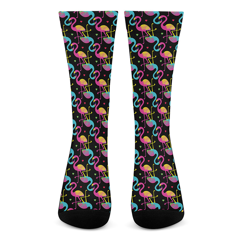 Colorful Flamingo Pattern Print Crew Socks