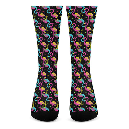 Colorful Flamingo Pattern Print Crew Socks