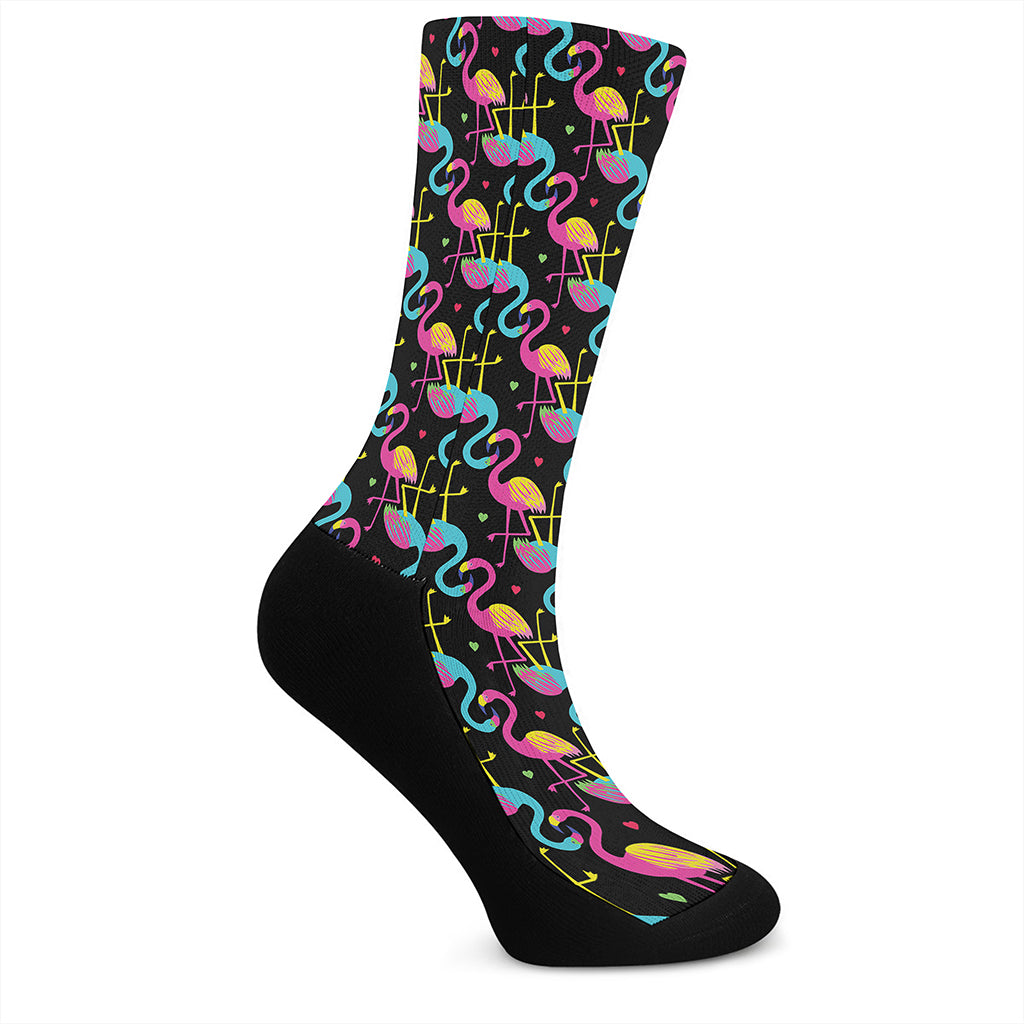 Colorful Flamingo Pattern Print Crew Socks