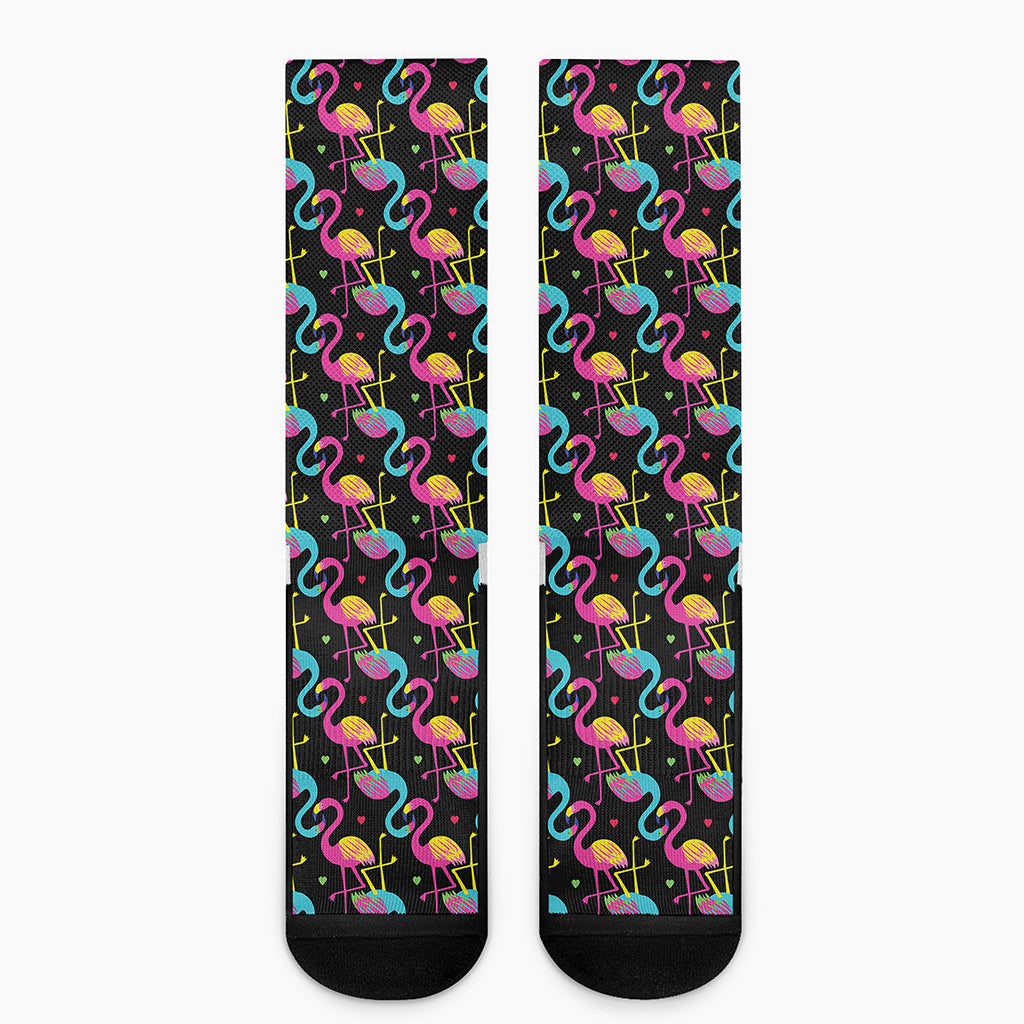 Colorful Flamingo Pattern Print Crew Socks