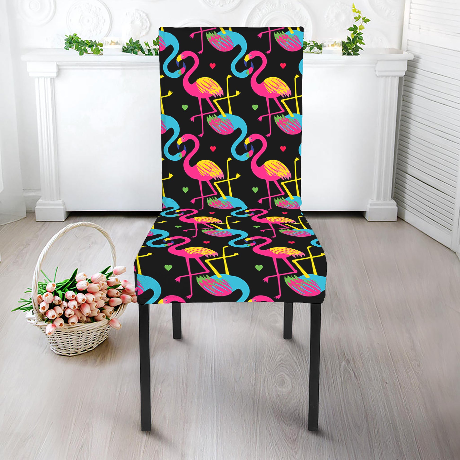 Colorful Flamingo Pattern Print Dining Chair Slipcover