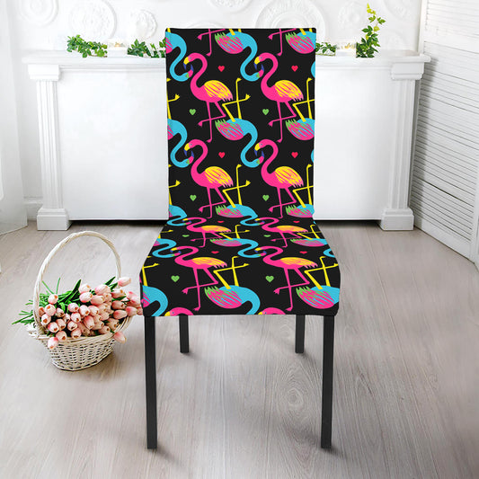Colorful Flamingo Pattern Print Dining Chair Slipcover