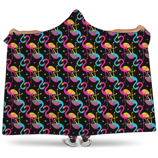 Colorful Flamingo Pattern Print Hooded Blanket