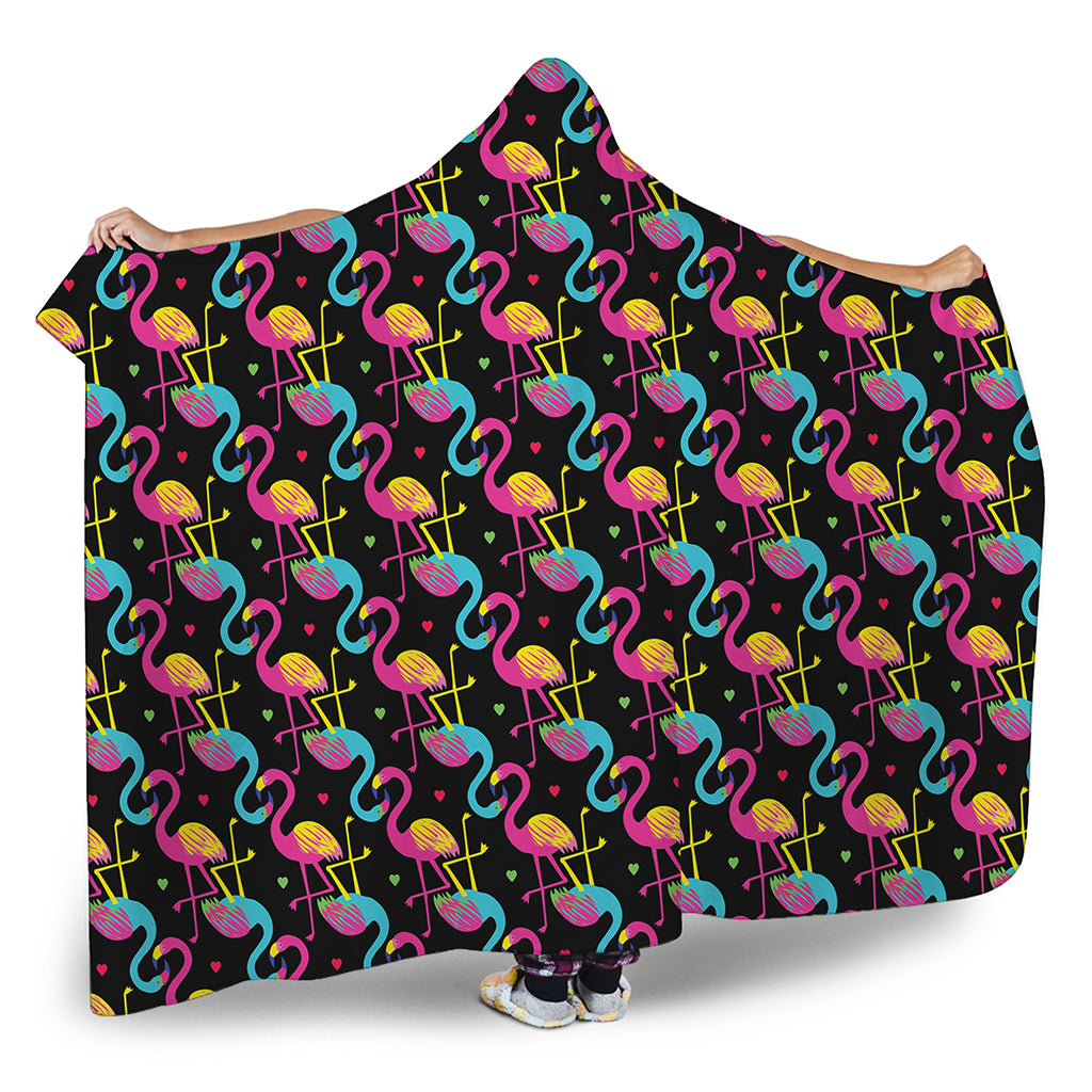 Colorful Flamingo Pattern Print Hooded Blanket