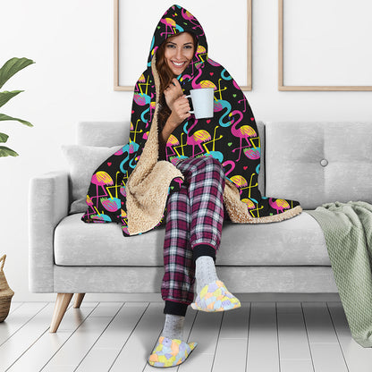 Colorful Flamingo Pattern Print Hooded Blanket
