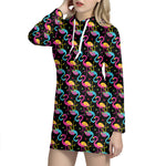Colorful Flamingo Pattern Print Hoodie Dress