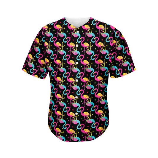Colorful Flamingo Pattern Print Men's Baseball Jersey