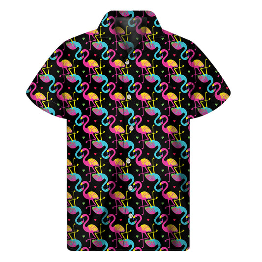 Colorful Flamingo Pattern Print Men's Short Sleeve Shirt