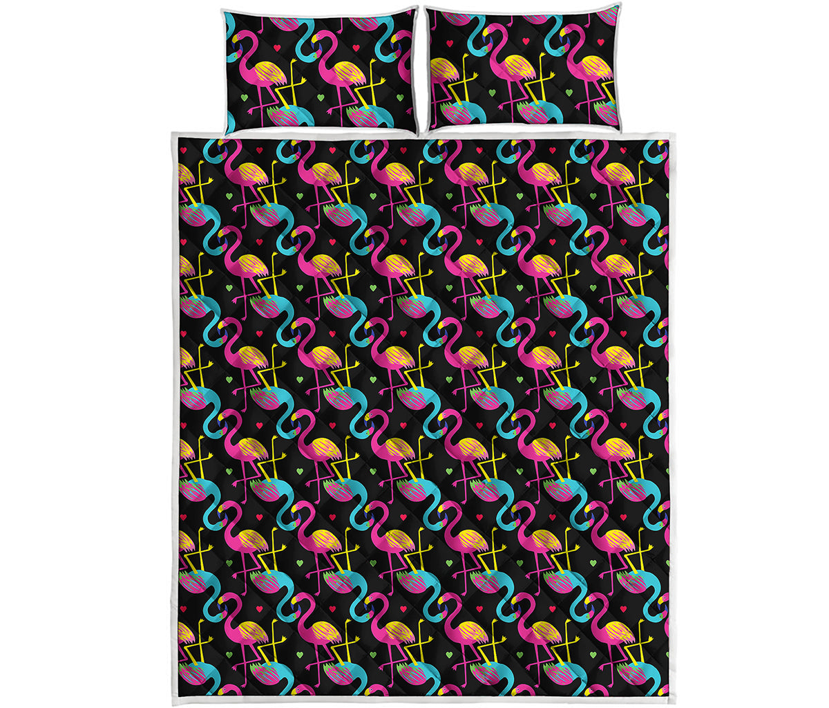 Colorful Flamingo Pattern Print Quilt Bed Set