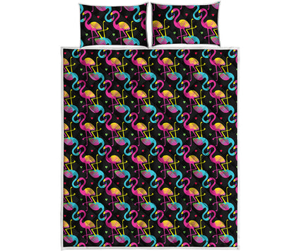 Colorful Flamingo Pattern Print Quilt Bed Set