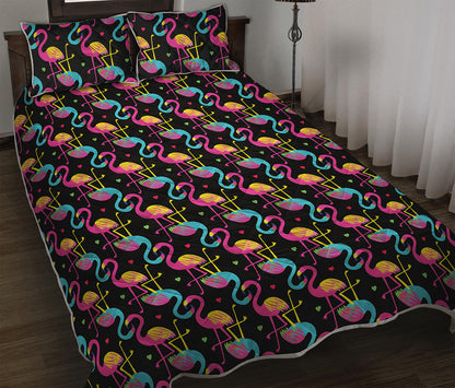 Colorful Flamingo Pattern Print Quilt Bed Set