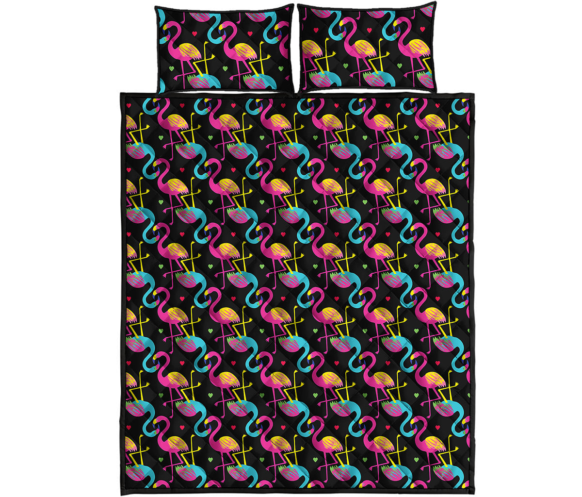 Colorful Flamingo Pattern Print Quilt Bed Set