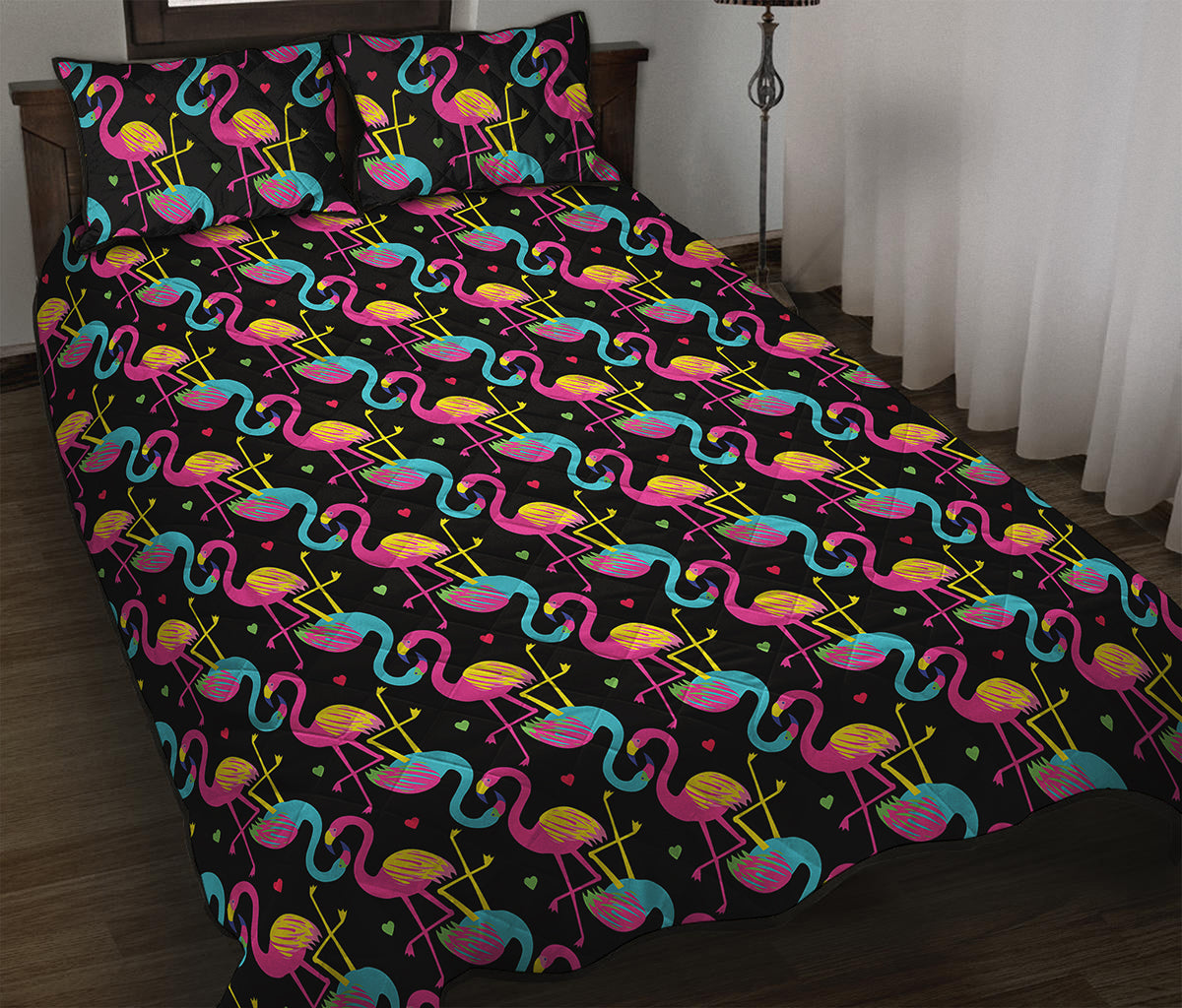 Colorful Flamingo Pattern Print Quilt Bed Set