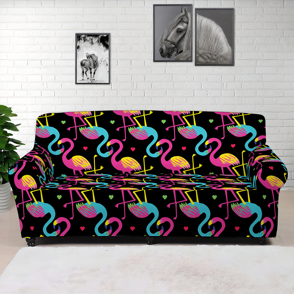 Colorful Flamingo Pattern Print Sofa Cover