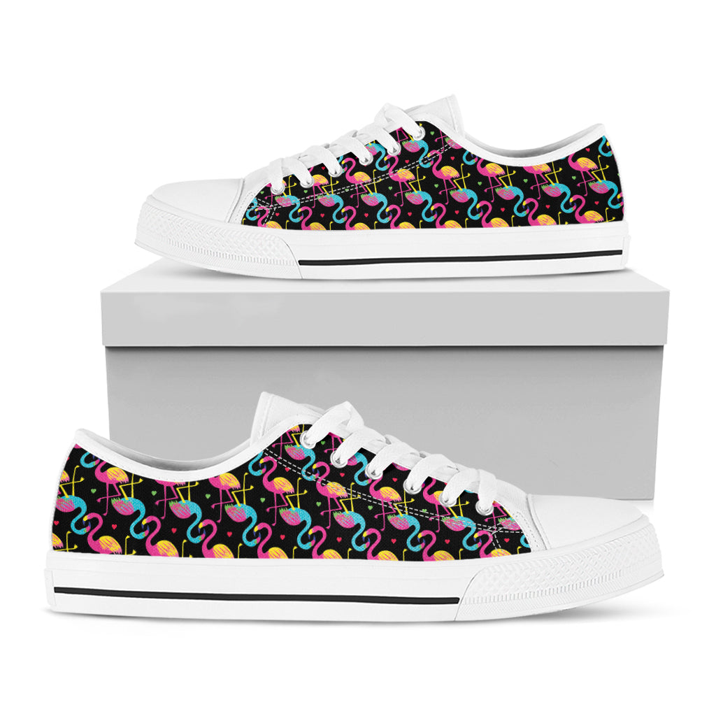 Colorful Flamingo Pattern Print White Low Top Shoes