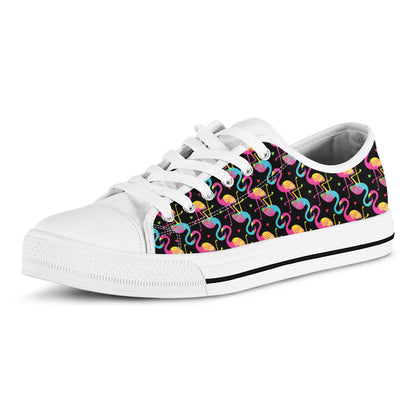 Colorful Flamingo Pattern Print White Low Top Shoes