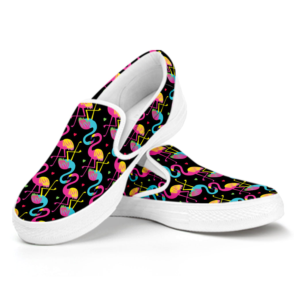 Colorful Flamingo Pattern Print White Slip On Shoes