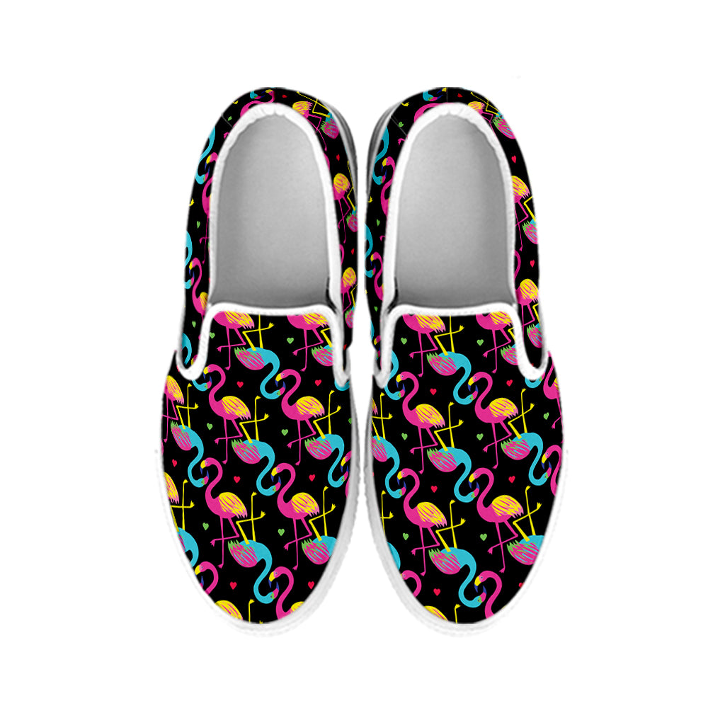 Colorful Flamingo Pattern Print White Slip On Shoes