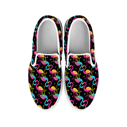 Colorful Flamingo Pattern Print White Slip On Shoes