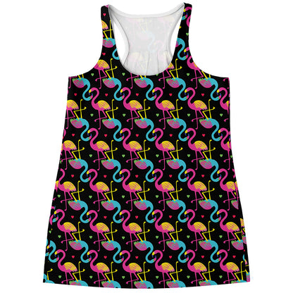 Colorful Flamingo Pattern Print Women's Racerback Tank Top