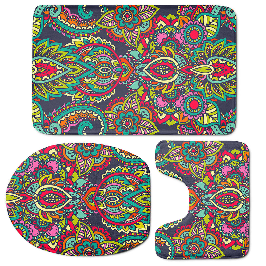 Colorful Floral Mandala Print 3 Piece Bath Mat Set