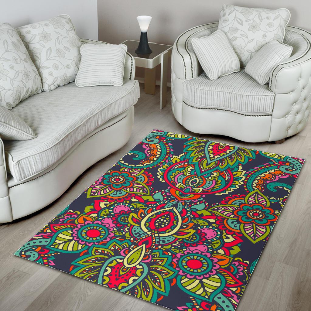 Colorful Floral Mandala Print Area Rug GearFrost