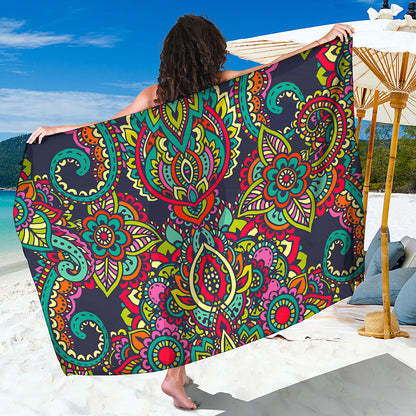 Colorful Floral Mandala Print Beach Sarong Wrap