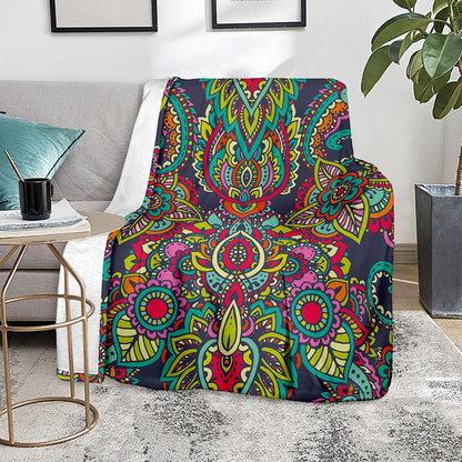 Colorful Floral Mandala Print Blanket