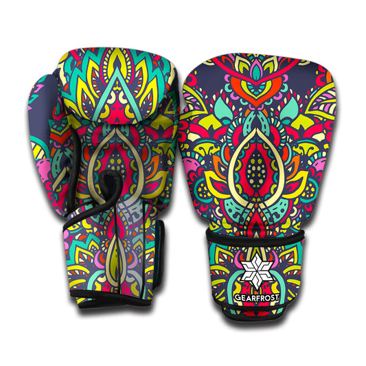 Colorful Floral Mandala Print Boxing Gloves