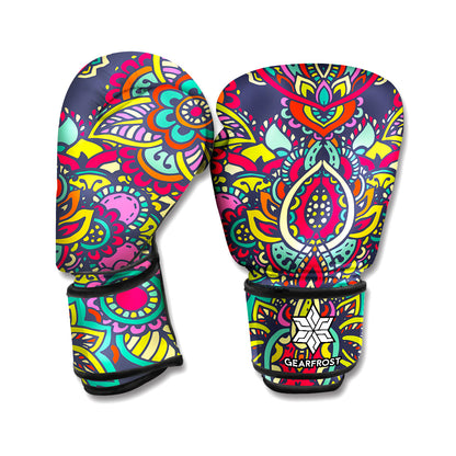 Colorful Floral Mandala Print Boxing Gloves